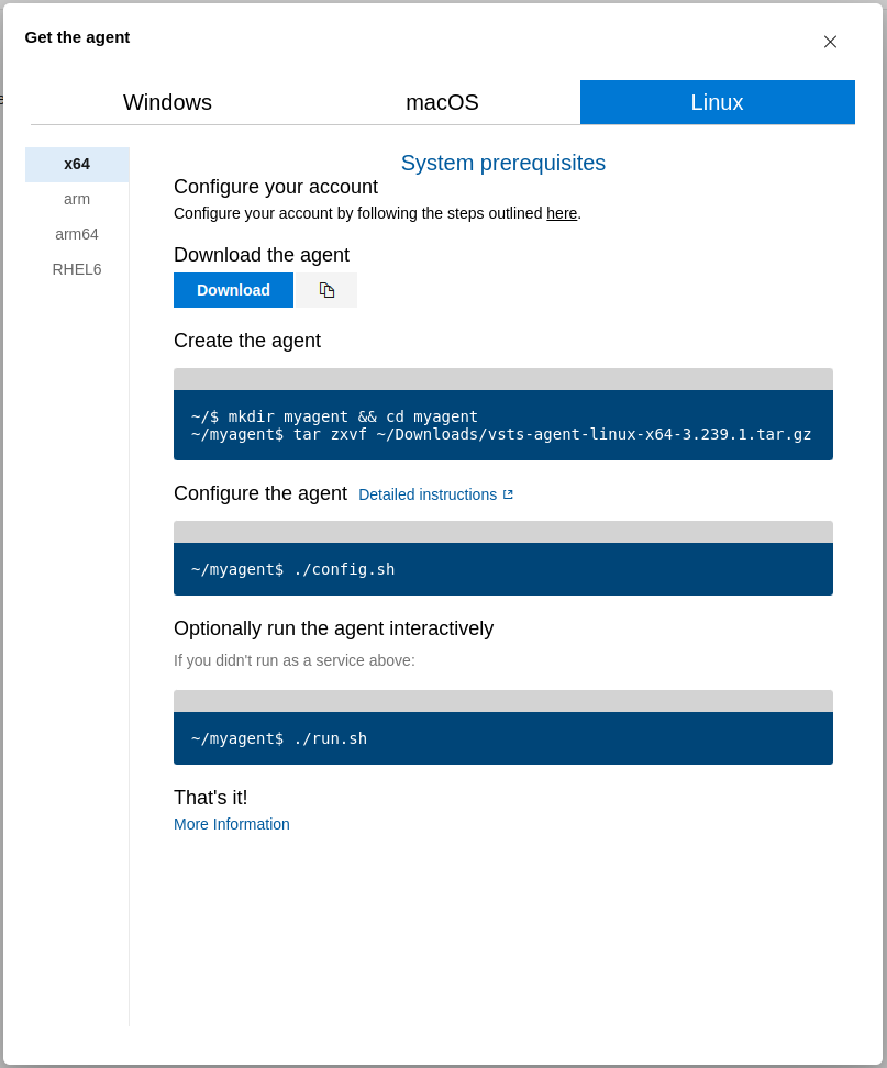 Agent configuration steps